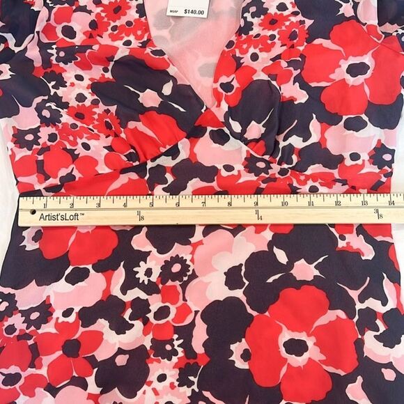 Michael Kors V-Neck Floral Dress Short Sleeve Pockets Pink Red Blue Size 4 NWT - Picture 10 of 16